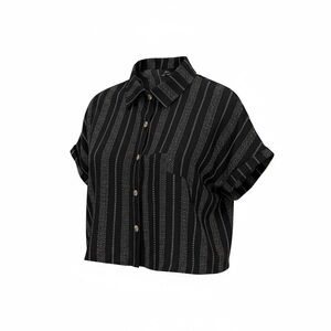 Milk and Honey Black Geometric-Stripe cropped Button Front Blouse XS